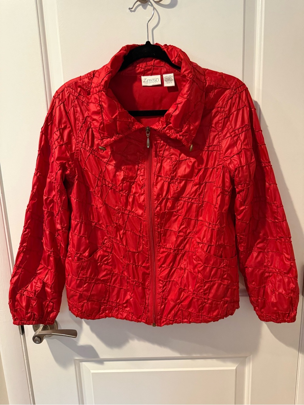 Chico's Bright Red Quilted Zip-Front Jacket